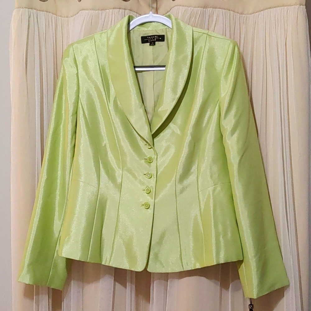 Tahari Luxe Womens Ava Blazer Jacket Lime Green NEW Super Shiney and Sheen!!!